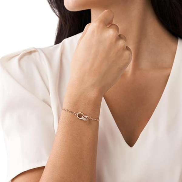 Emporio Armani Women's Rose Gold-Tone Bracelet, Crystal Heart & Logo Charms | EGS2892221