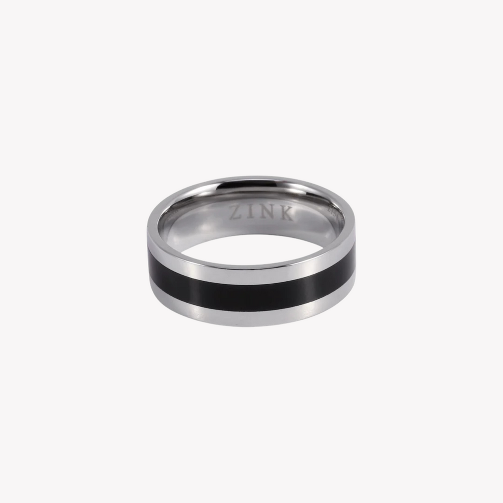 Zink Men's Silver & Black Stainless Steel Ring | Zjrg002spb