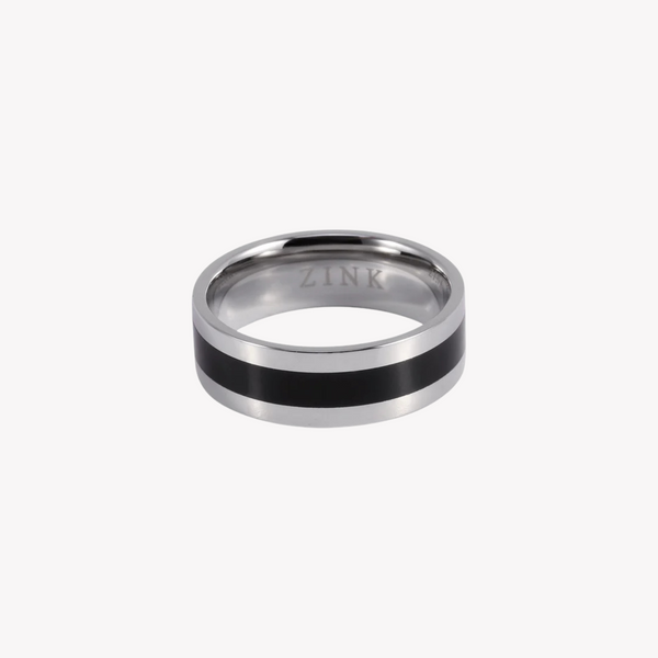 Zink Men's Silver & Black Stainless Steel Ring | Zjrg002spb