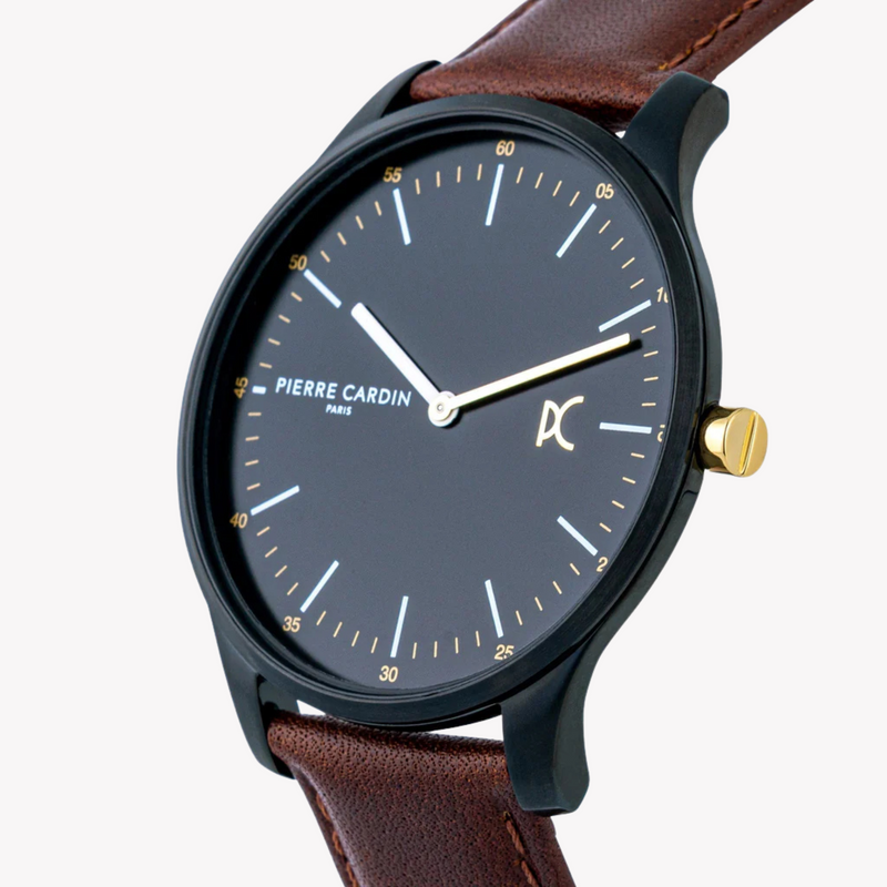 Pierre Cardin Men's Brown Leather Watch, Black Dial | Cba.4008 by i-watch