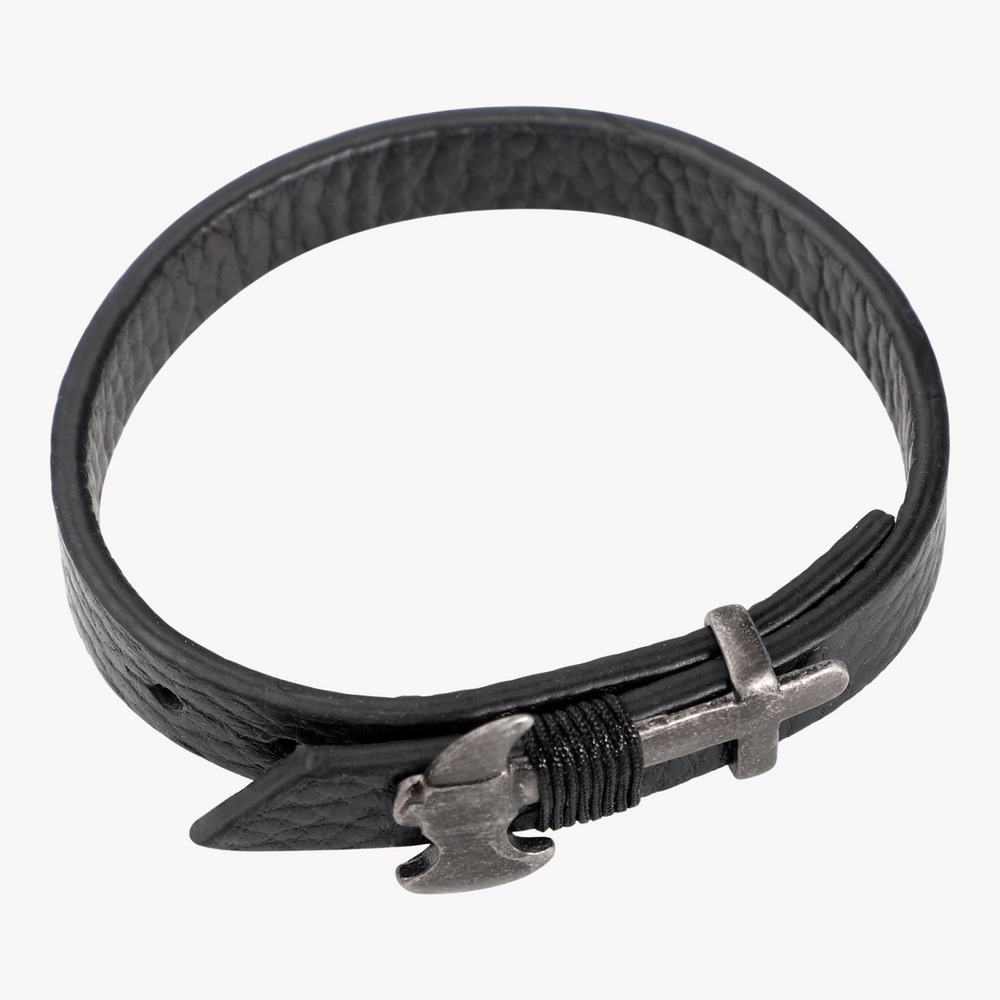 Zink Men's Black Stainless Steel & Leather Bracelet | Zjbc045b by i-watch