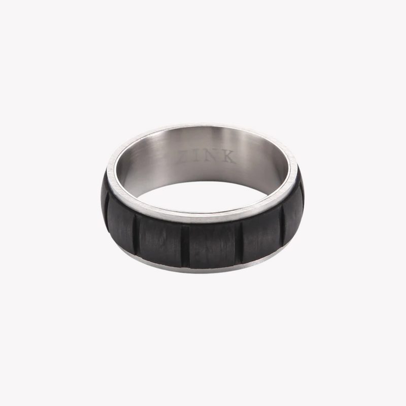 Zink Men's Silver & Black Stainless Steel Ring | Zjrg028s