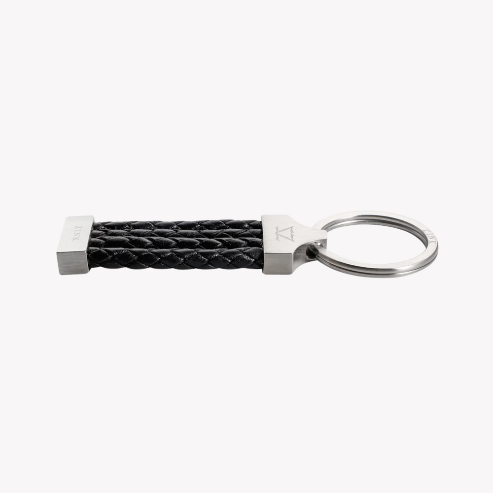 Zink Keychain - Silver & Black - Stainless Steel & Leather | Zjkc008b by i-watch