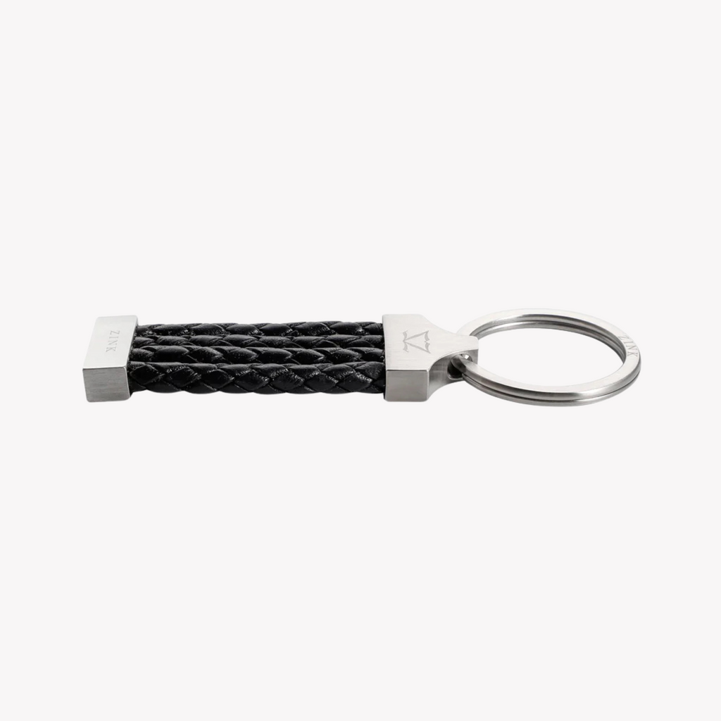 Zink Keychain - Silver & Black - Stainless Steel & Leather | Zjkc008b