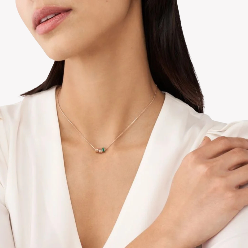 Emporio Armani Women's Rose Gold Necklace, Sterling Silver with Champagne & Green Stones | EG3577221