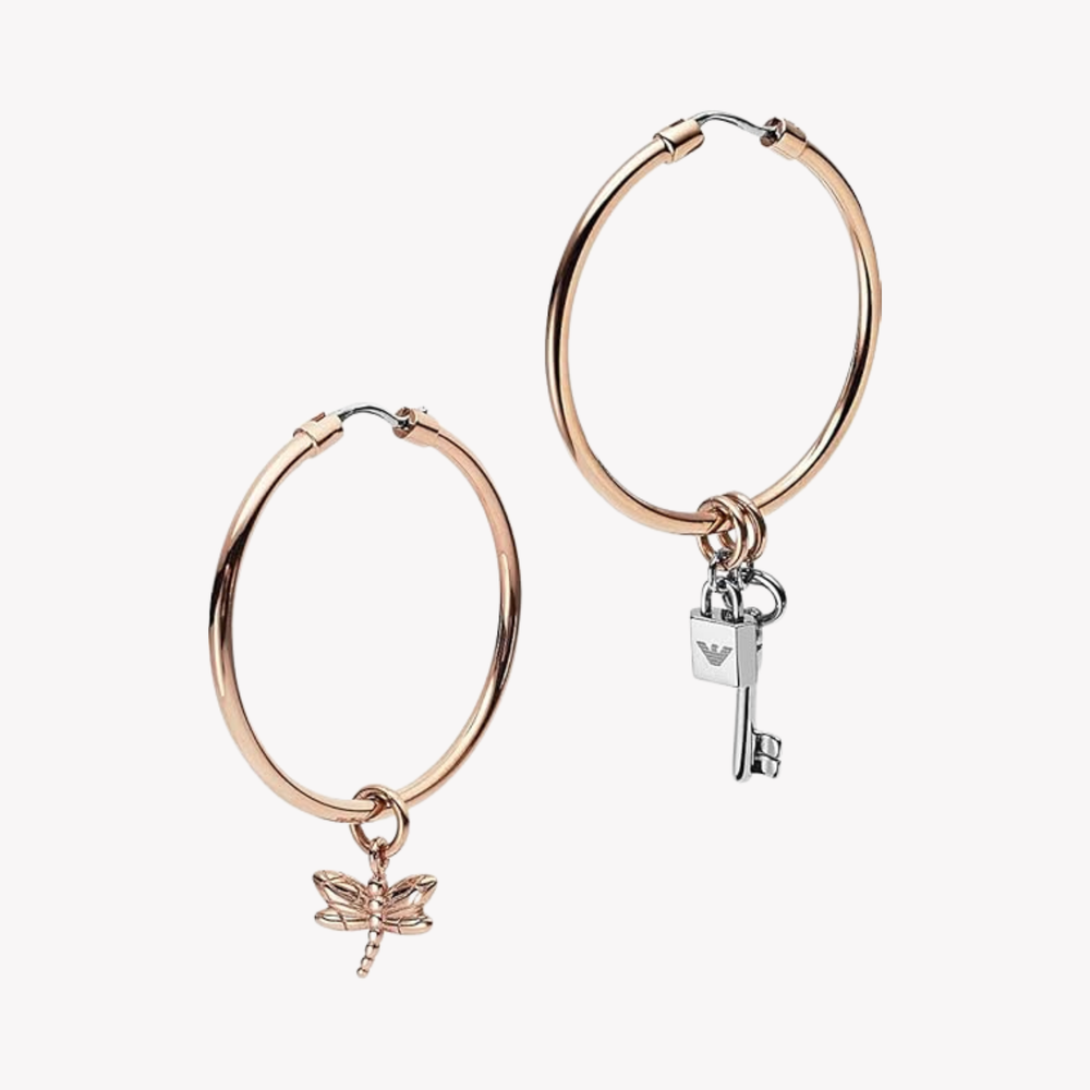 Emporio Armani Women's Rose Gold Earrings, Crystal PavÃ© Hoops | EGS2579221