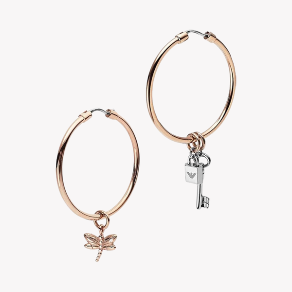 Emporio Armani Women's Rose Gold Earrings, Crystal PavÃ© Hoops | EGS2579221