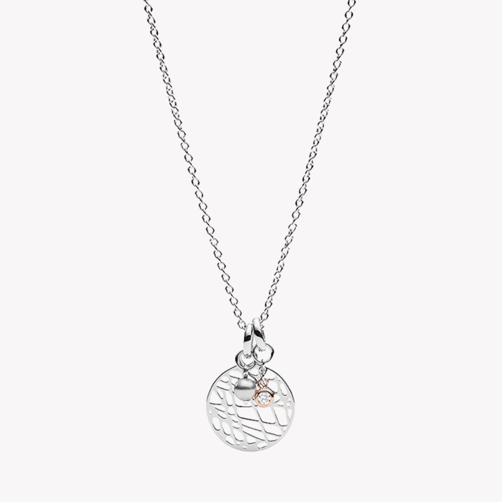 Fossil Women's Silver & Rose Gold Necklace, Abstract Cutout Pendant | JFS00488998