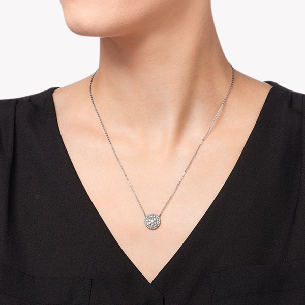 Fossil Women's Silver Necklace, Crystal-Embellished Disc Pendant | JF00138040