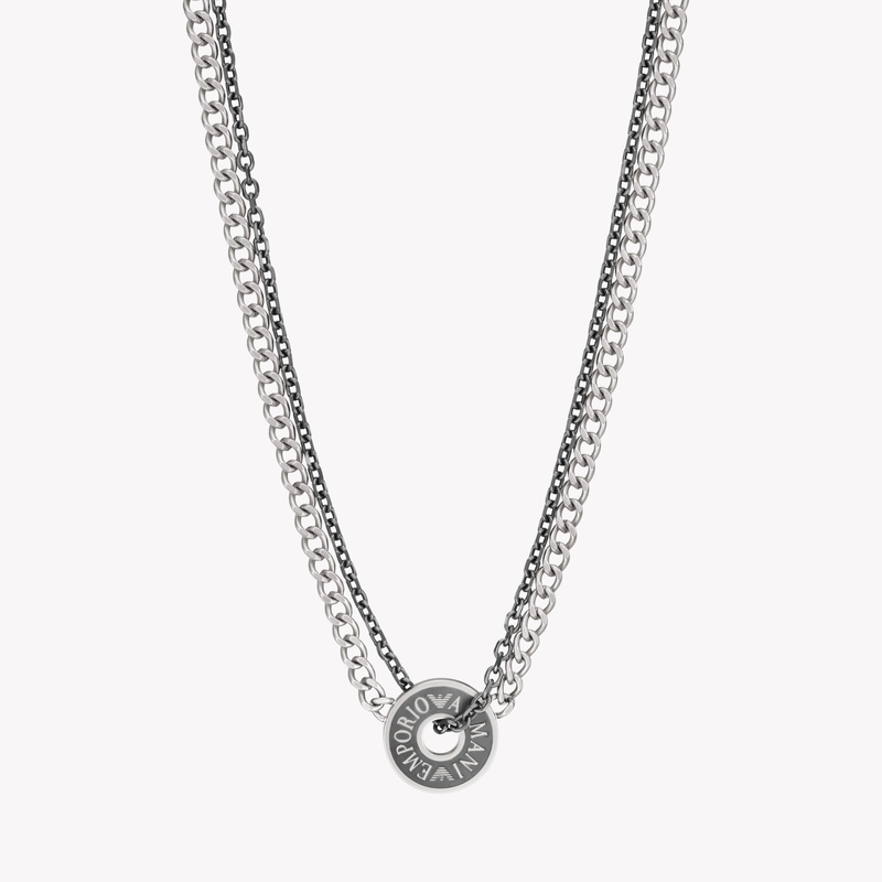 Emporio Armani Men's Silver Necklace, Logo Dog Tag Pendant | EGS3093040