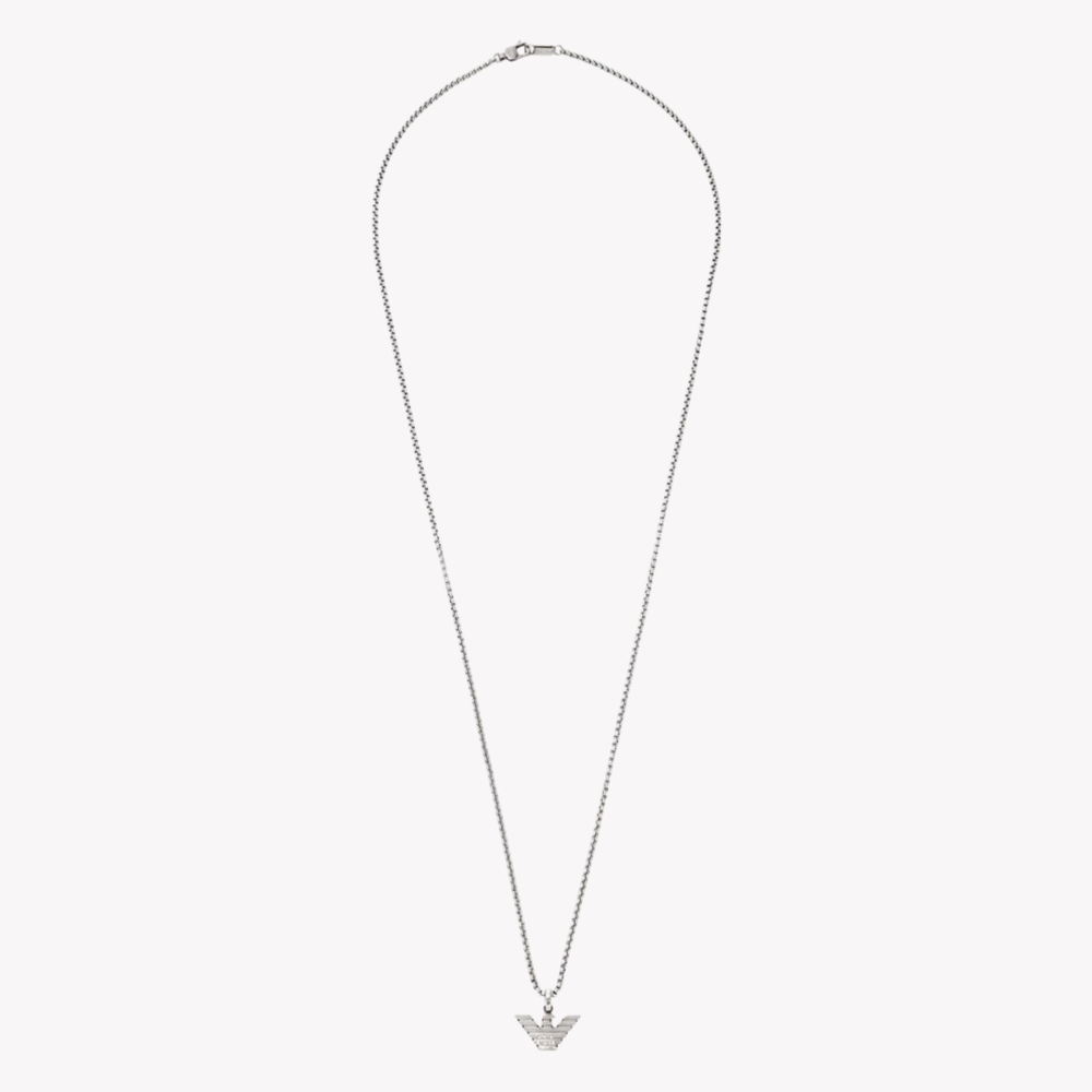 Emporio Armani Men's Silver Necklace, Eagle Logo Pendant | EGS3169040