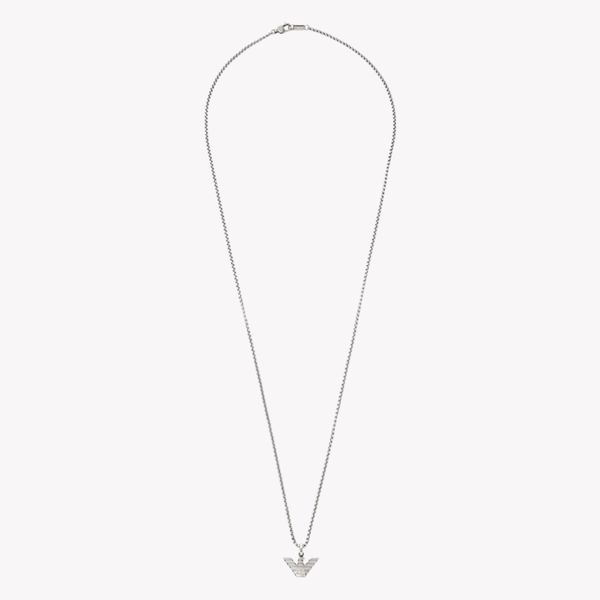 Emporio Armani Men's Silver Necklace, Eagle Logo Pendant | EGS3169040