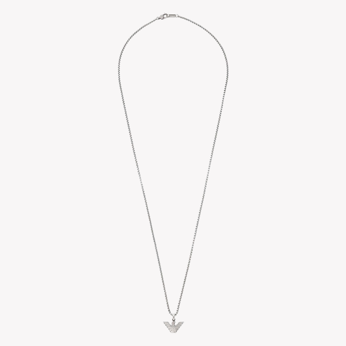 Emporio Armani Men's Silver Necklace, Eagle Logo Pendant | EGS3169040