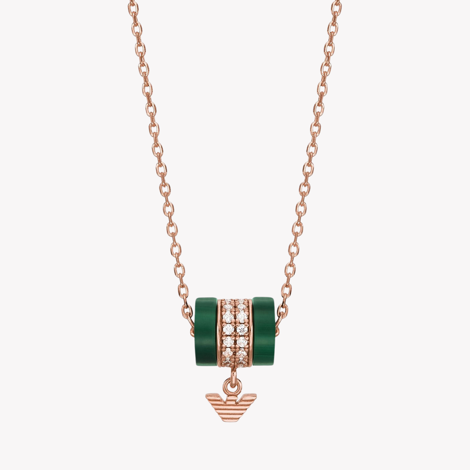 Emporio Armani Women's Rose Gold Necklace, Sterling Silver with Malachite & Crystals | EG3569221
