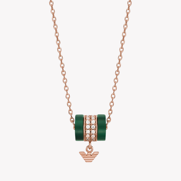 Emporio Armani Women's Rose Gold Necklace, Sterling Silver with Malachite & Crystals | EG3569221