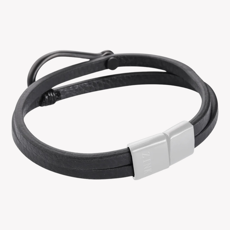 Zink Men's Black Stainless Steel & Leather Bracelet | Zjbc0408