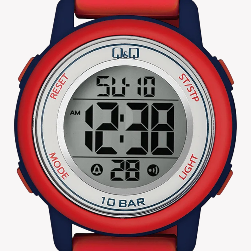 Q&Q Unisex Red Watch, Grey LCD Dial | M208J002Y