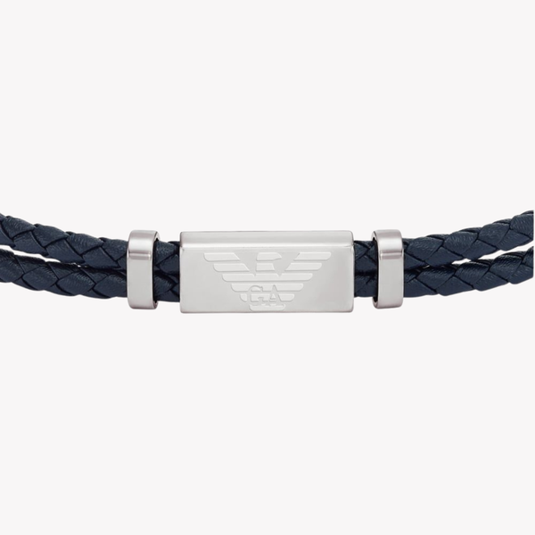 Emporio Armani Men's Silver & Blue Bracelet, Logo Plaque | EGS2995040