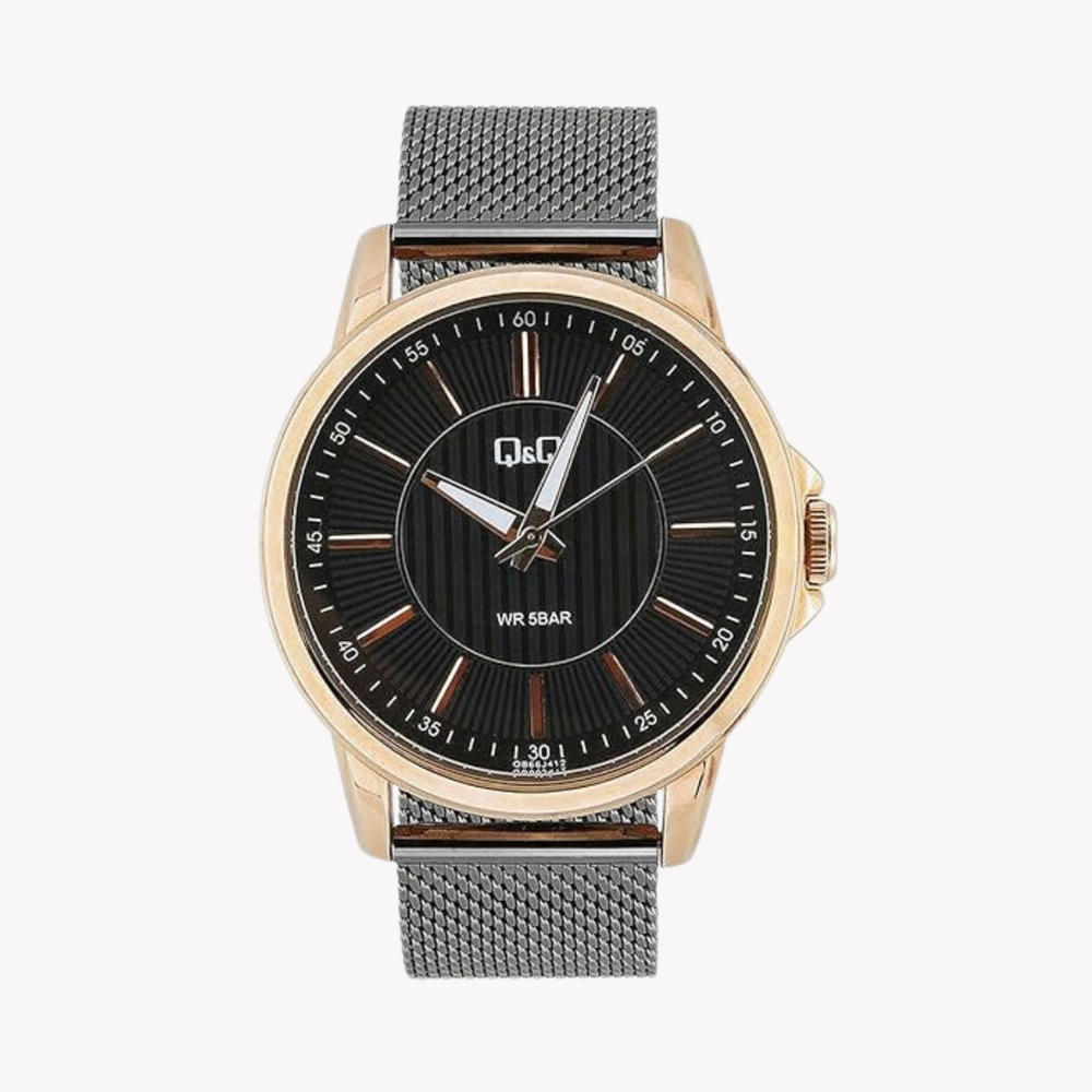 Q&Q Men's Gold Watch, Black Dial | QB66J412Y