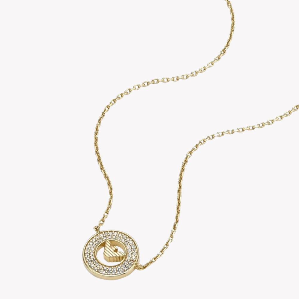 Emporio Armani Women's Gold Necklace, Crystal-Set Logo Coin | EG3628710