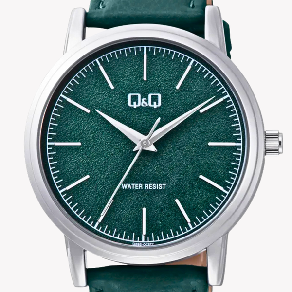 Q&Q Men's Silver Watch, Green Dial | Q59B-003PY