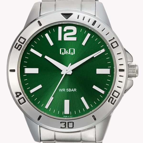 Q&Q Men's Silver Watch, Green Dial | Q28B-011PY