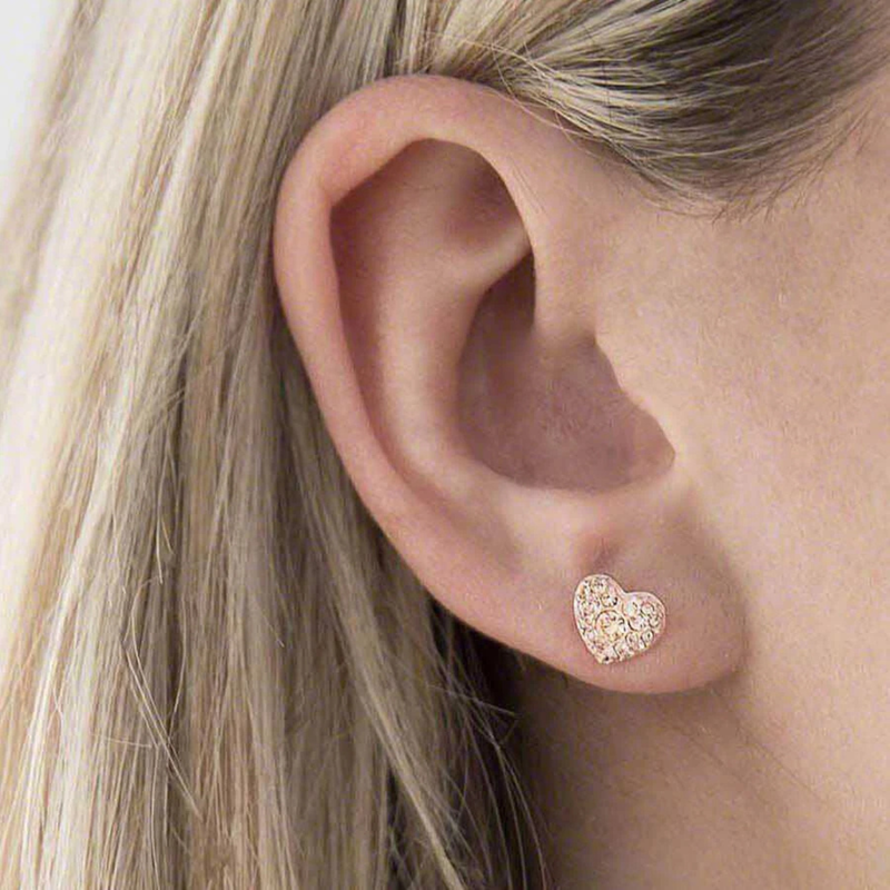 Fossil Women's Rose Gold Earrings, Glitz Heart Studs | JF01151791
