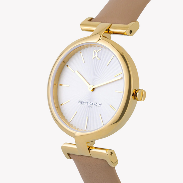 Pierre Cardin Women's Beige Leather Watch, Silver Dial | Cmd.3503