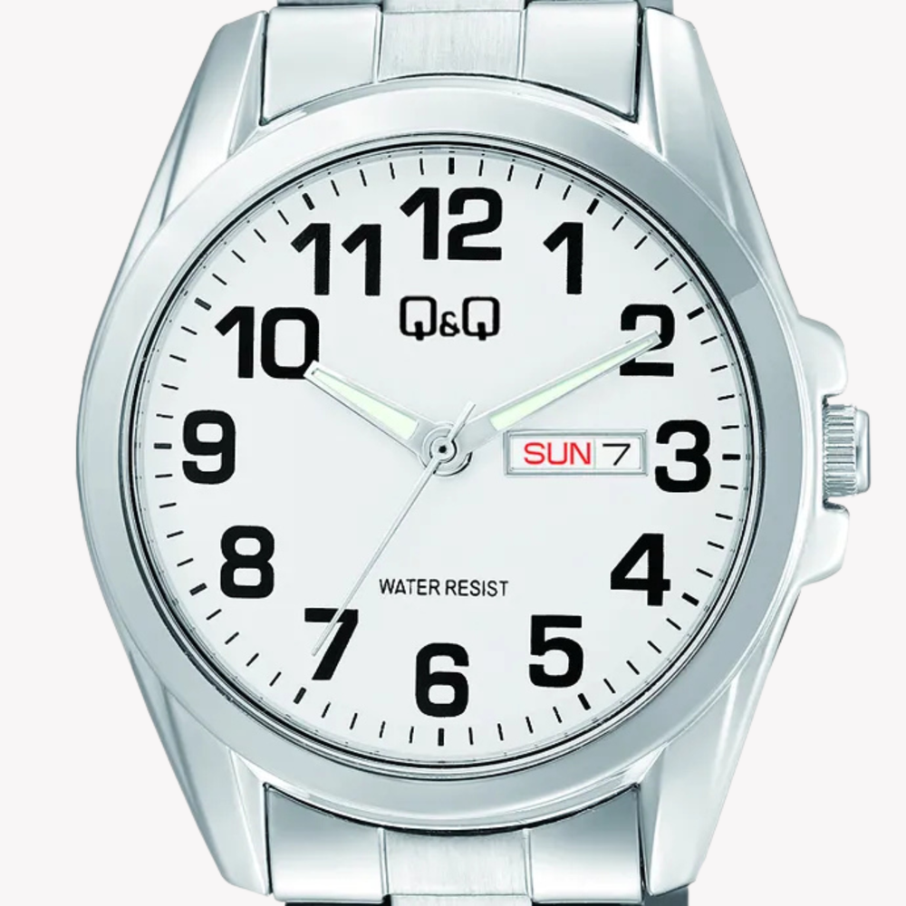 Q&Q Men's Silver Watch, White Dial | A05A-002PY
