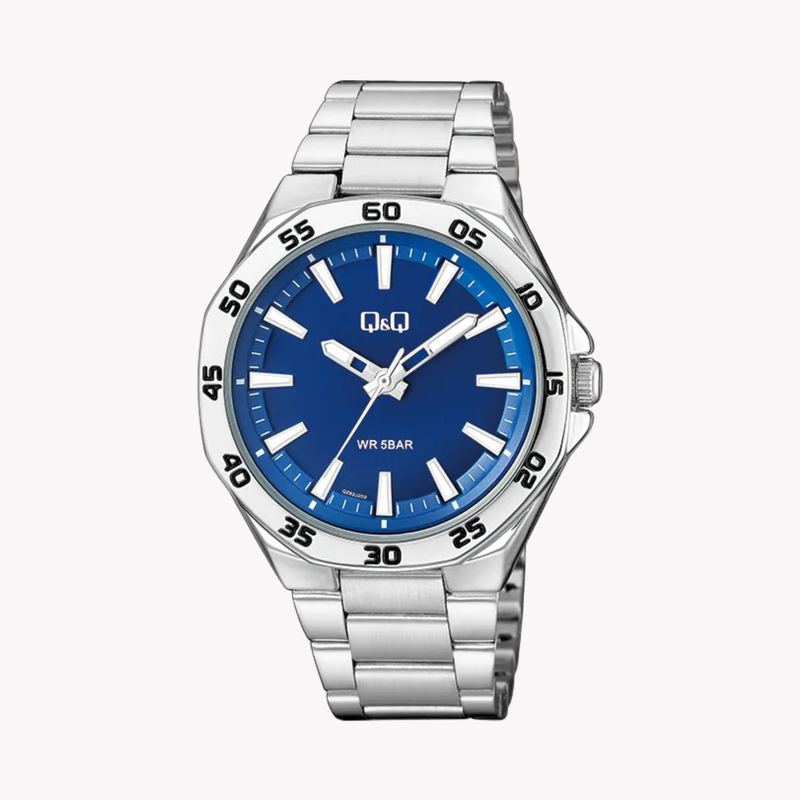Q&Q Men's Silver Watch, Blue Dial | QZ82J202Y
