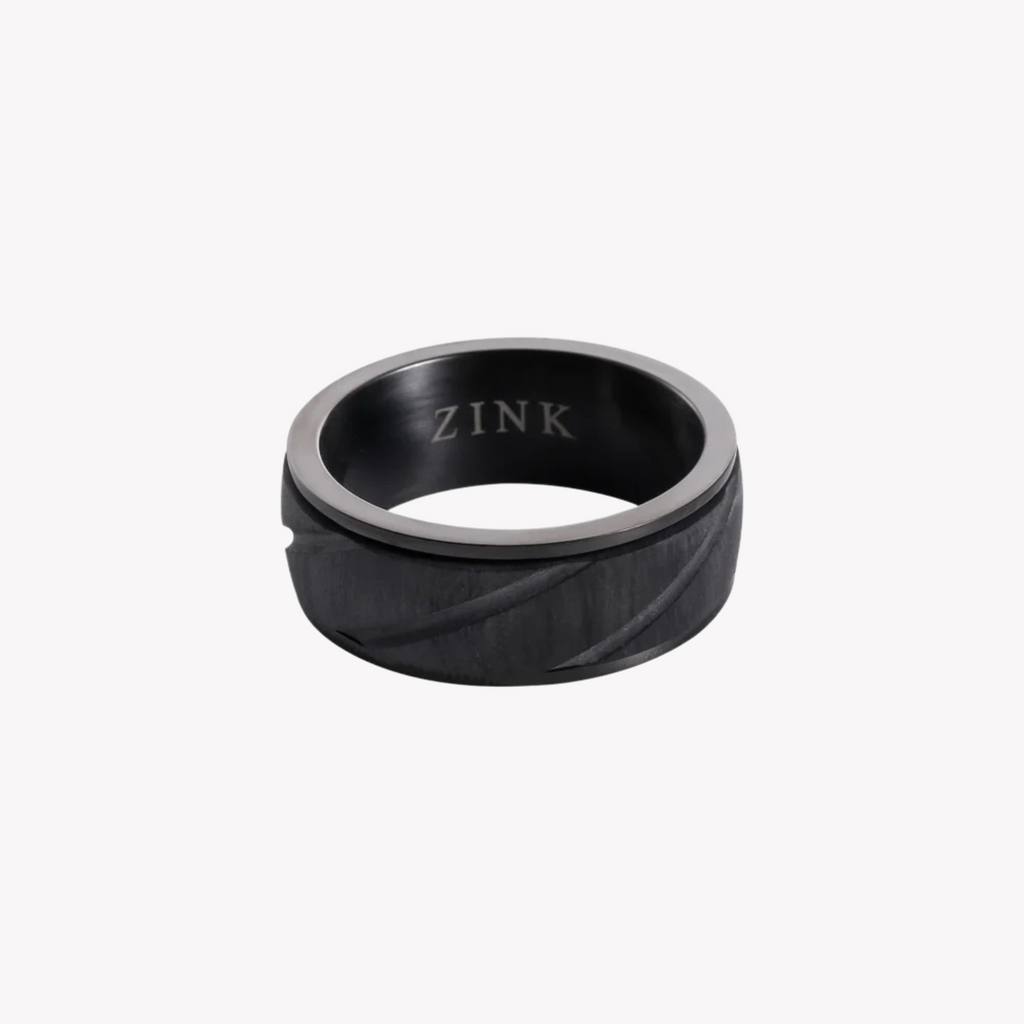 Zink Men's Black Stainless Steel & Carbon Fiber Ring | Zjrg0333