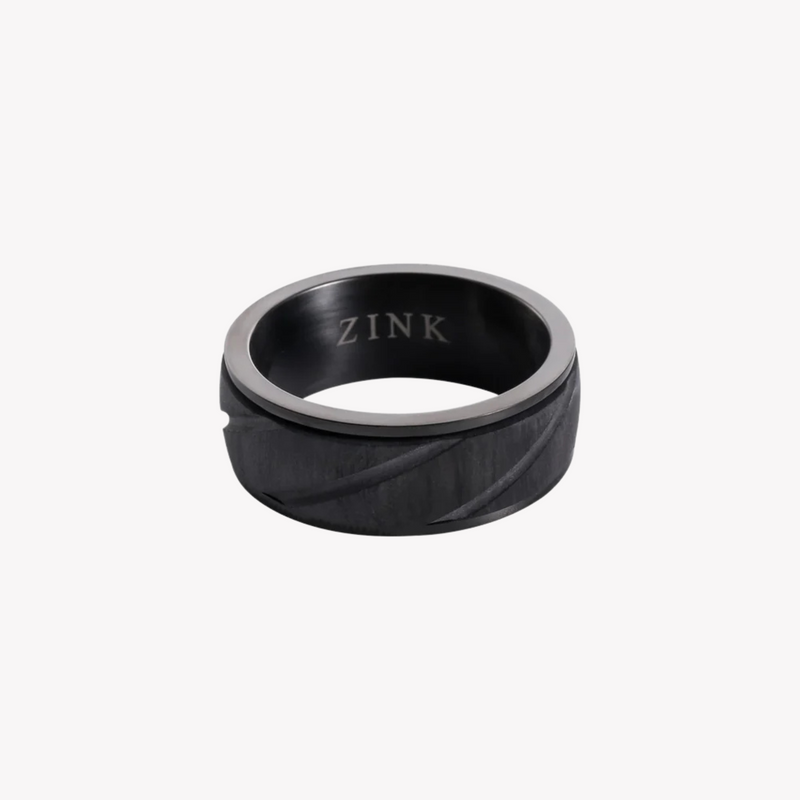 Zink Men's Black Stainless Steel & Carbon Fiber Ring | Zjrg0333