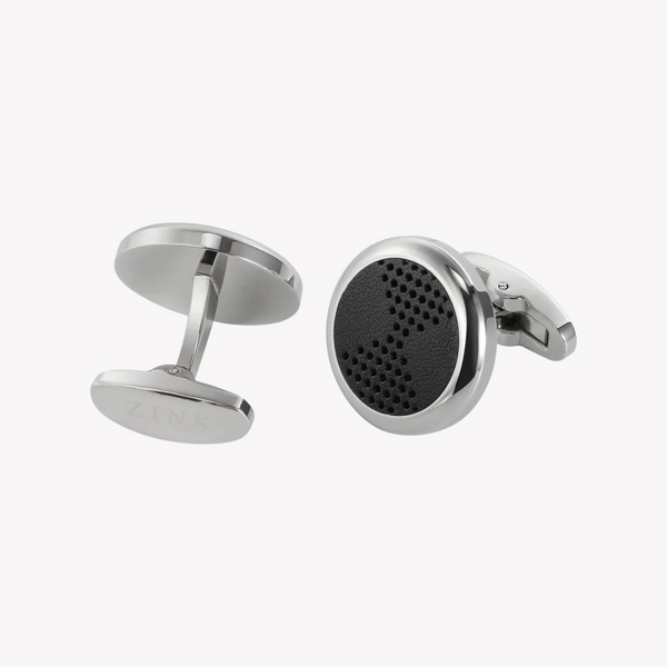 Zink Men's Stainless Steel & Black Leather Cufflink | Zjcl002s