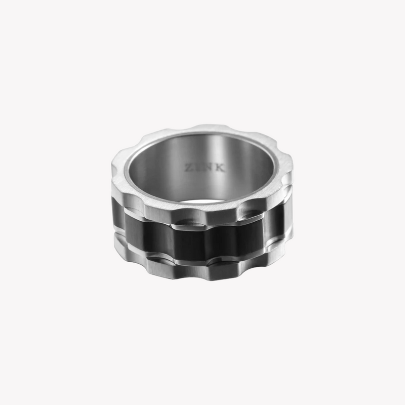 Zink Men's Silver & Black Stainless Steel Ring | Zjrg029sb