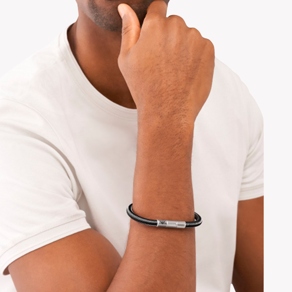 Emporio Armani Men's Black Bracelet, Braided Nylon & Stainless Steel ID | EGS2991040
