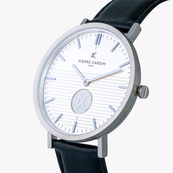 Pierre Cardin Men's Silver Stainless Steel, Black Leather | Cbv.1051 by i-watch