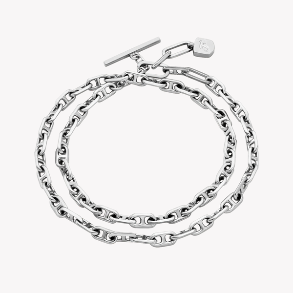 Fossil Women's Silver Bracelet, Double-Wrap Chain | JA7245040