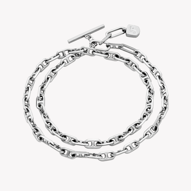 Fossil Women's Silver Bracelet, Double-Wrap Chain | JA7245040