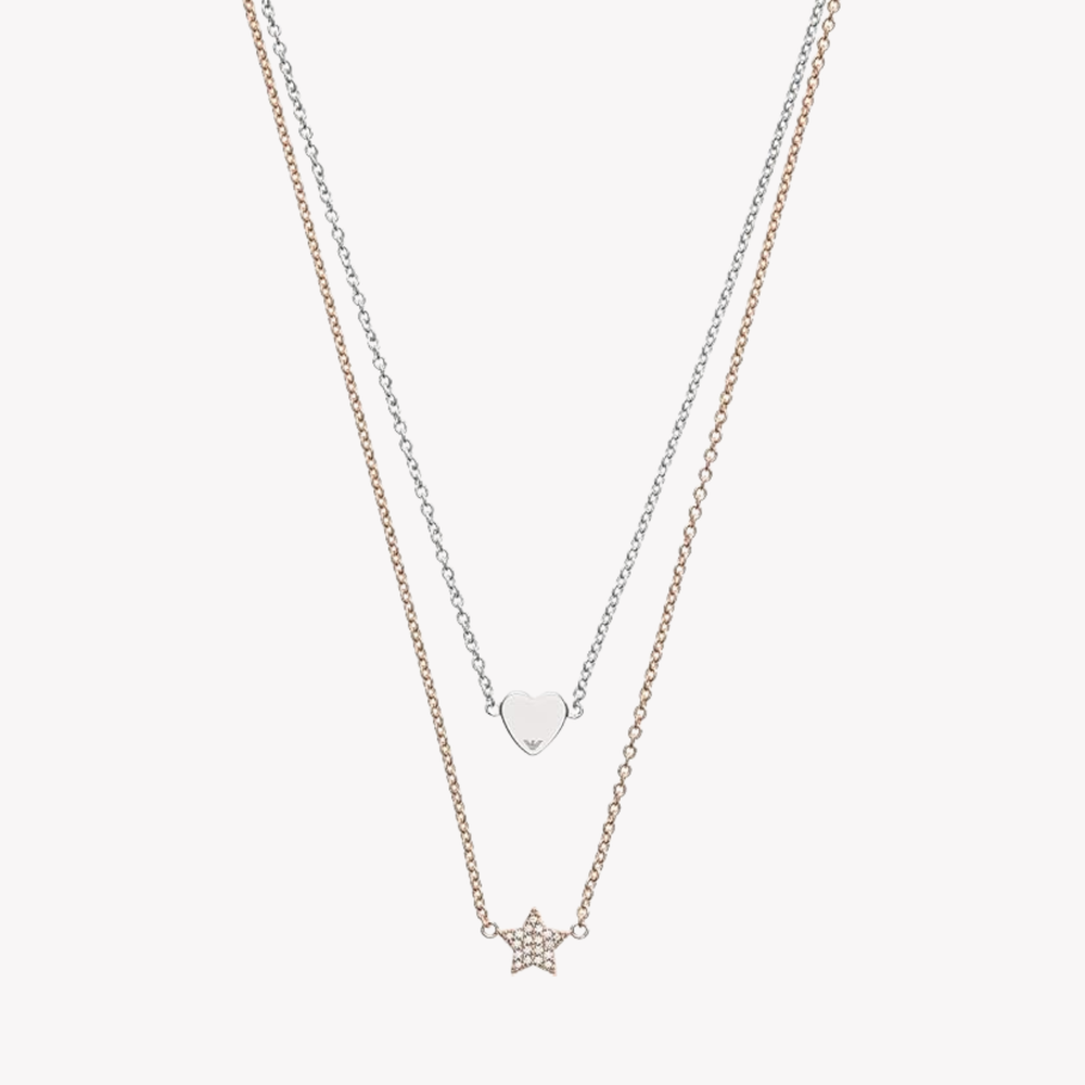 Emporio Armani Women's Silver & Gold Necklace, Heart and Star Charms | EG3411040
