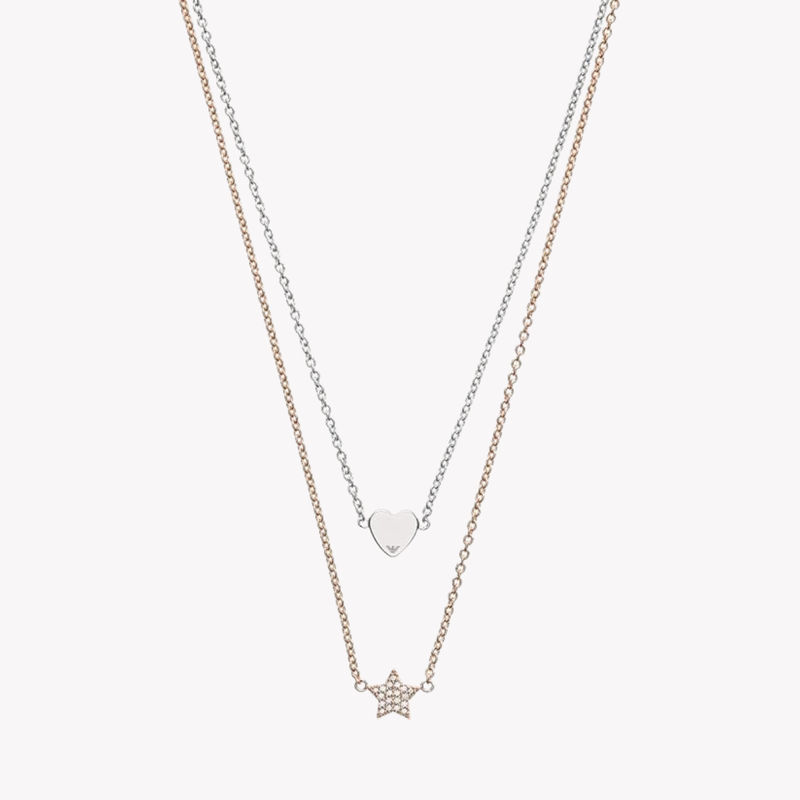 Emporio Armani Women's Silver & Gold Necklace, Heart and Star Charms | EG3411040