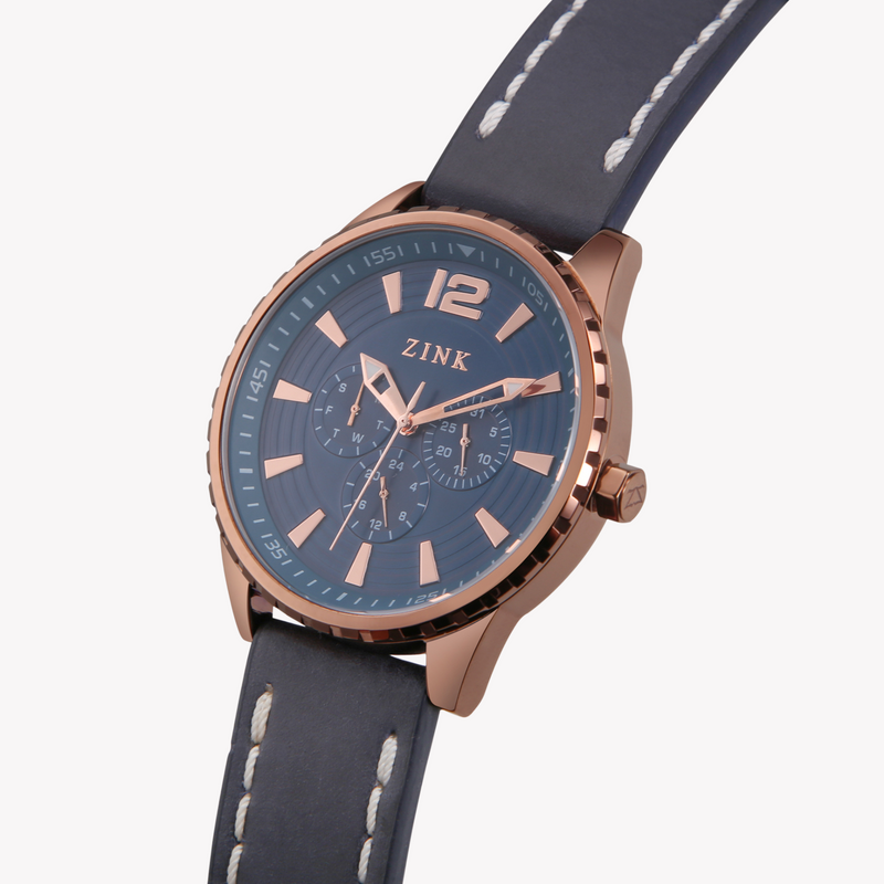 Zink Men's Rose Gold & Blue Leather Watch | Zk131g2ls-4143 by i-watch
