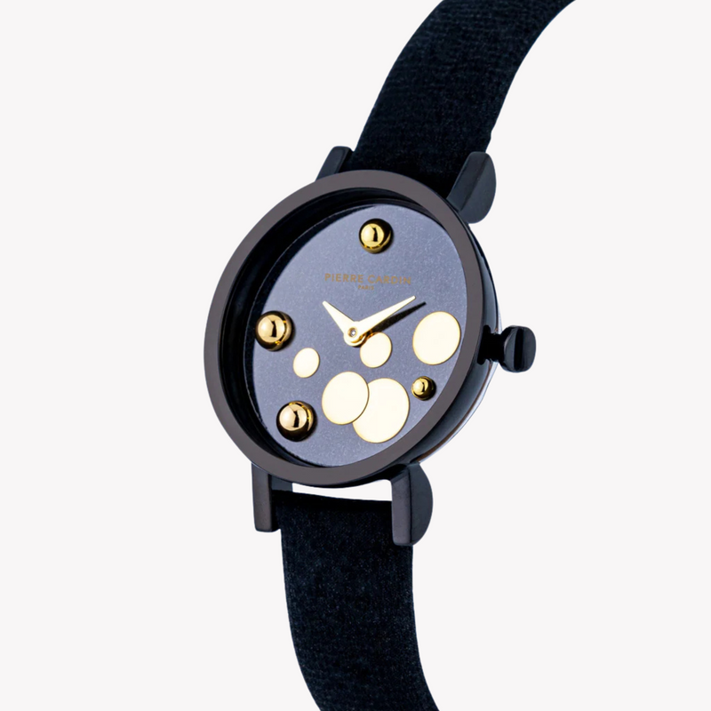 Pierre Cardin Women's Black Leather Watch, Black Dial | Ccm.0513