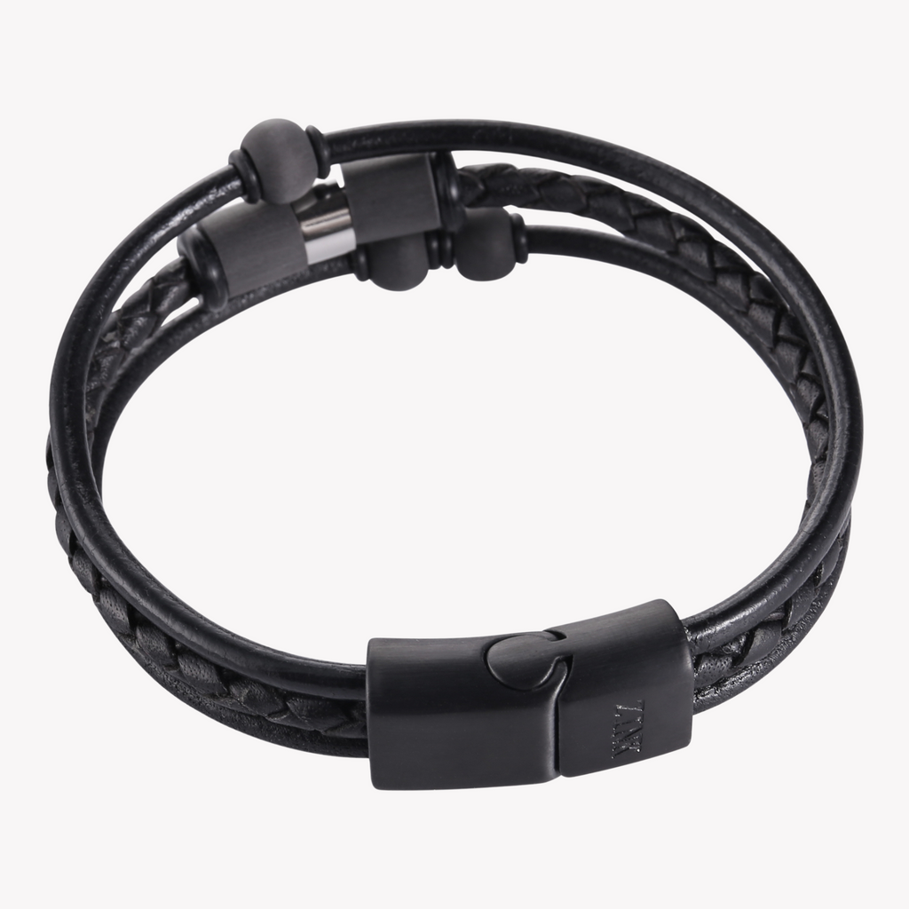 Zink Men's Black Stainless Steel & Leather Bracelet | Zjbc0412