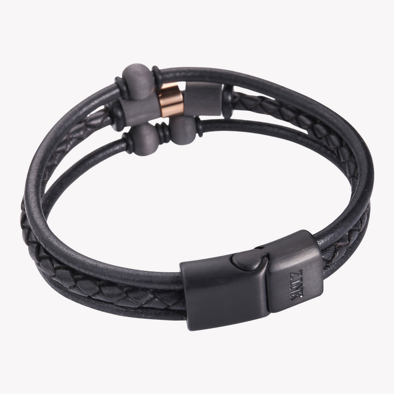Zink Men's Black Stainless Steel & Leather Bracelet | Zjbc04111