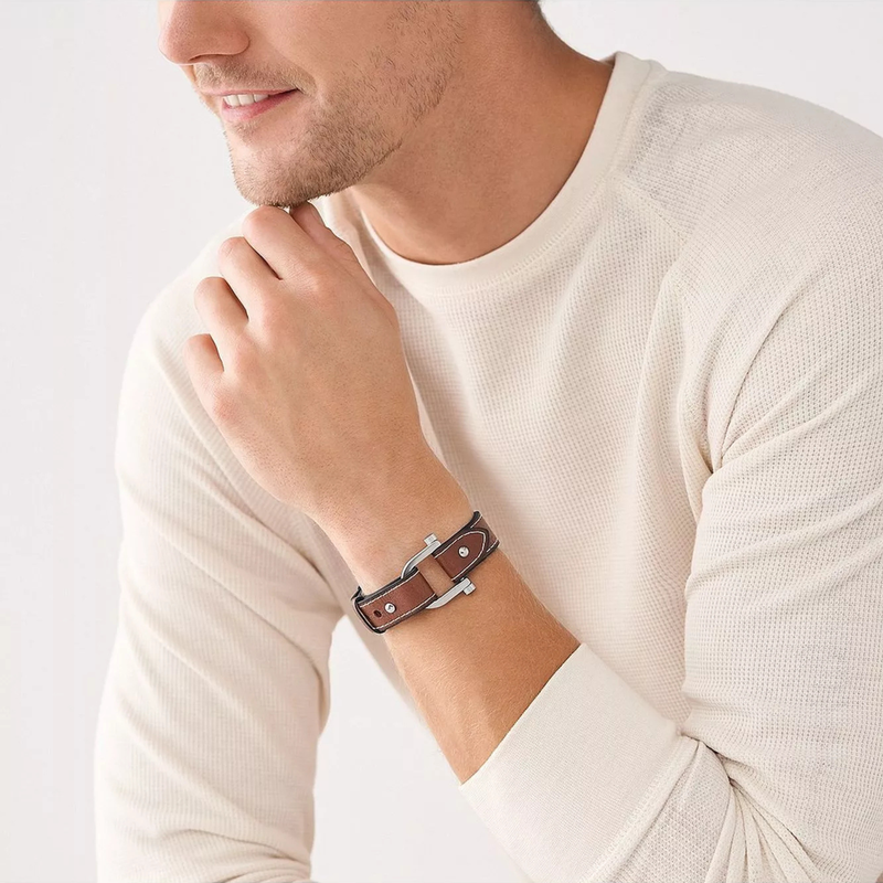 Fossil Men's Medium Brown Bracelet, Stainless Steel Collar Pin | JF04397040