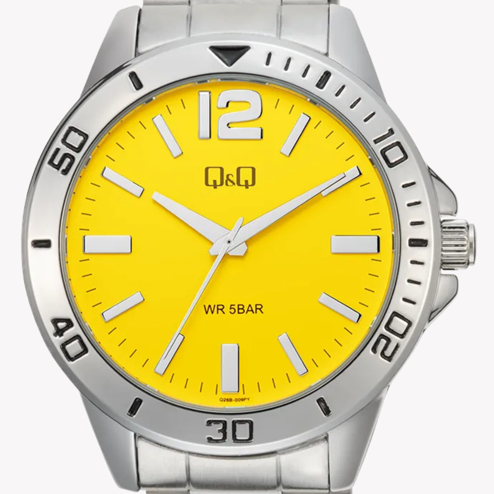Q&Q Men's Silver Watch, Yellow Dial | Q28B-009PY