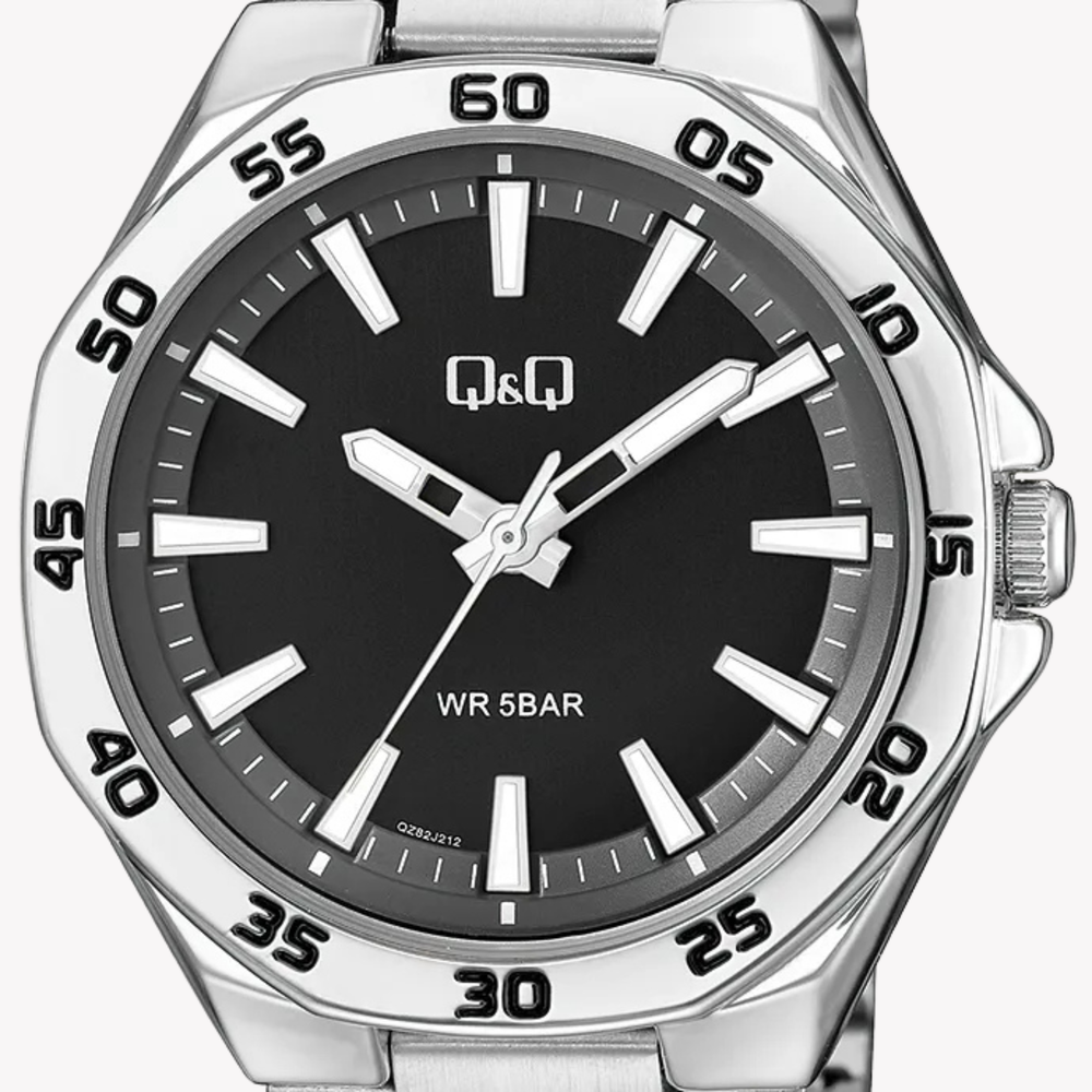Q&Q Men's Silver Watch, Black Dial | QZ82J212Y