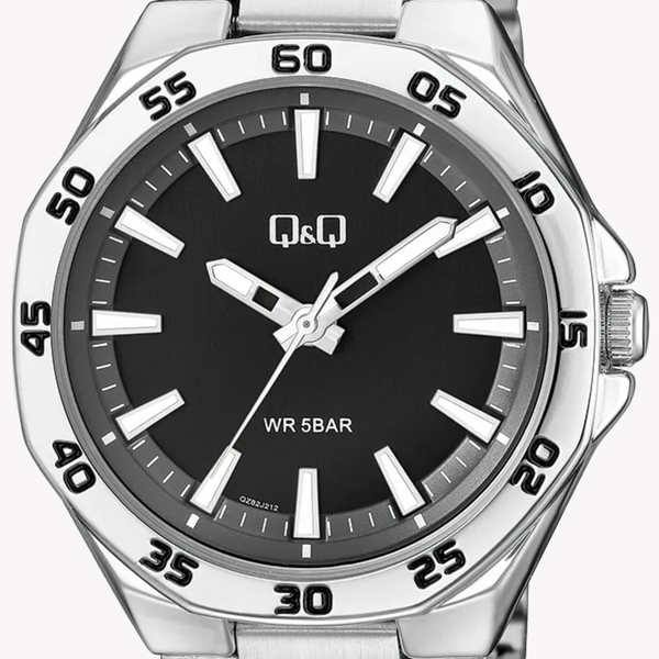 Q&Q Men's Silver Watch, Black Dial | QZ82J212Y