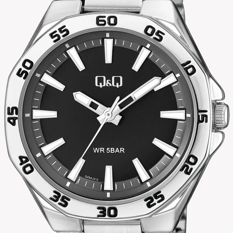 Q&Q Men's Silver Watch, Black Dial | QZ82J212Y