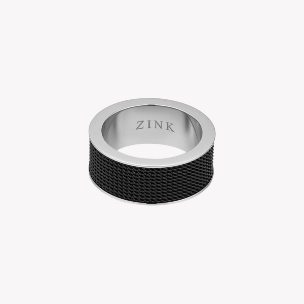 Zink Men's Silver & Black Stainless Steel Ring | Zjrg019sb